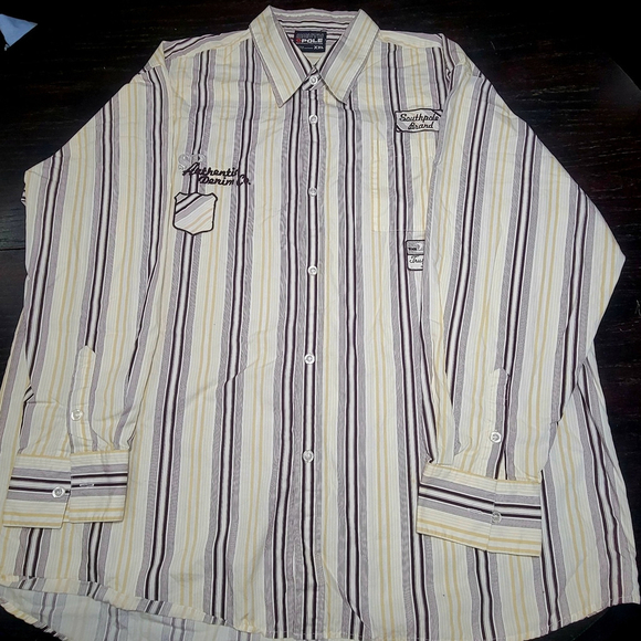 South Pole Authentic Collection Striped Button Up Patches Size XXL Purple Tan - Picture 1 of 7